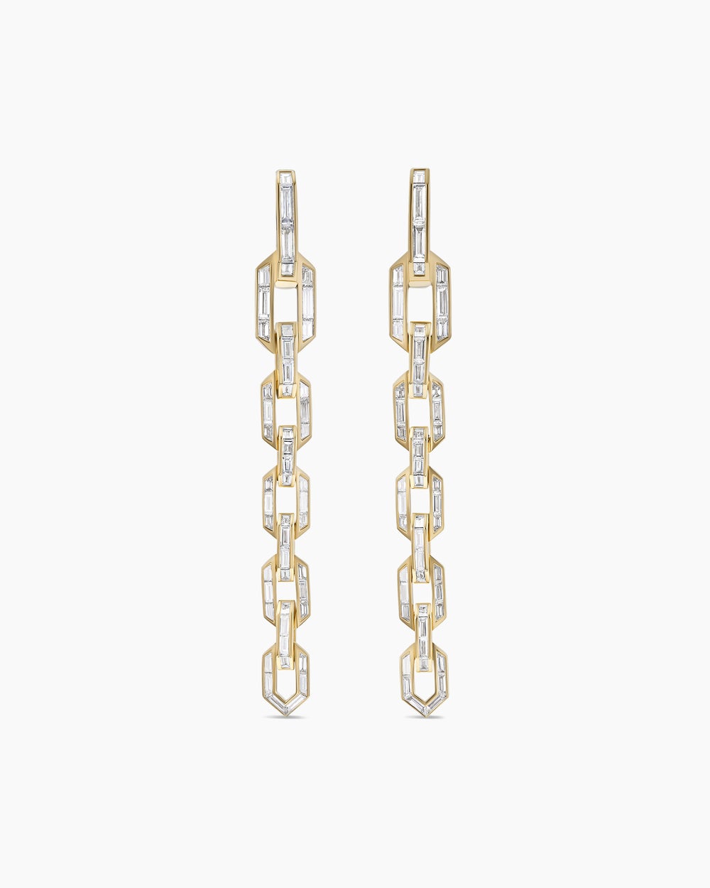 Womens Deco Chain Link Drop Earrings in Yellow Gold with Diamonds