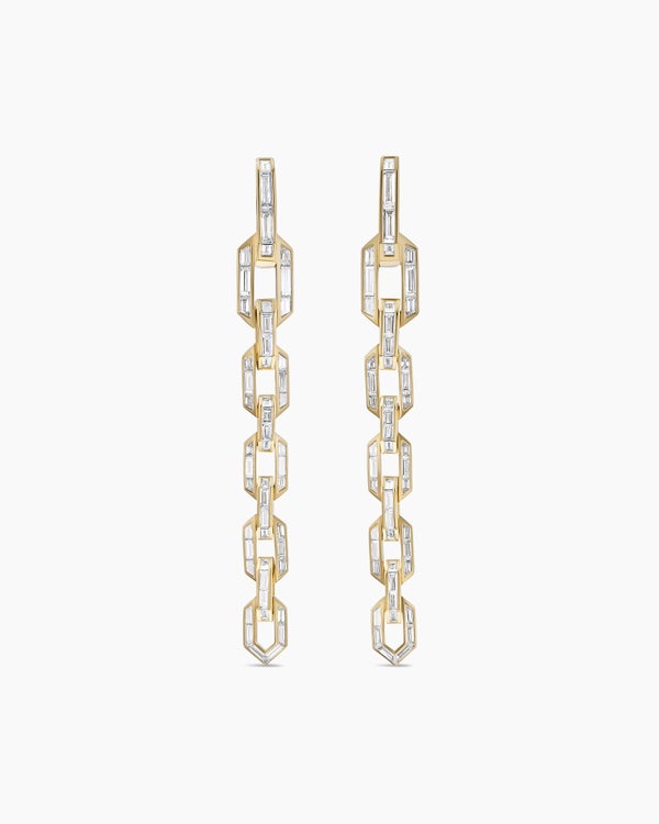 Deco Chain Link Drop Earrings in Yellow Gold with Diamonds