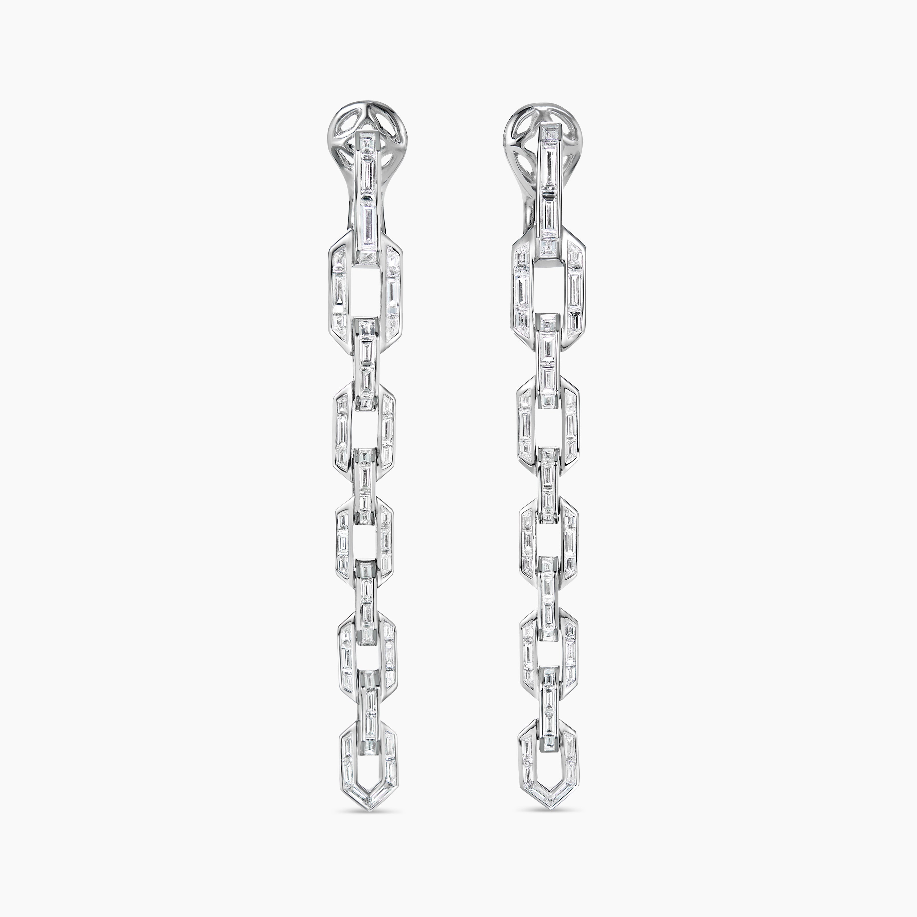 Womens Deco Chain Link Drop Earrings in White Gold with Diamonds