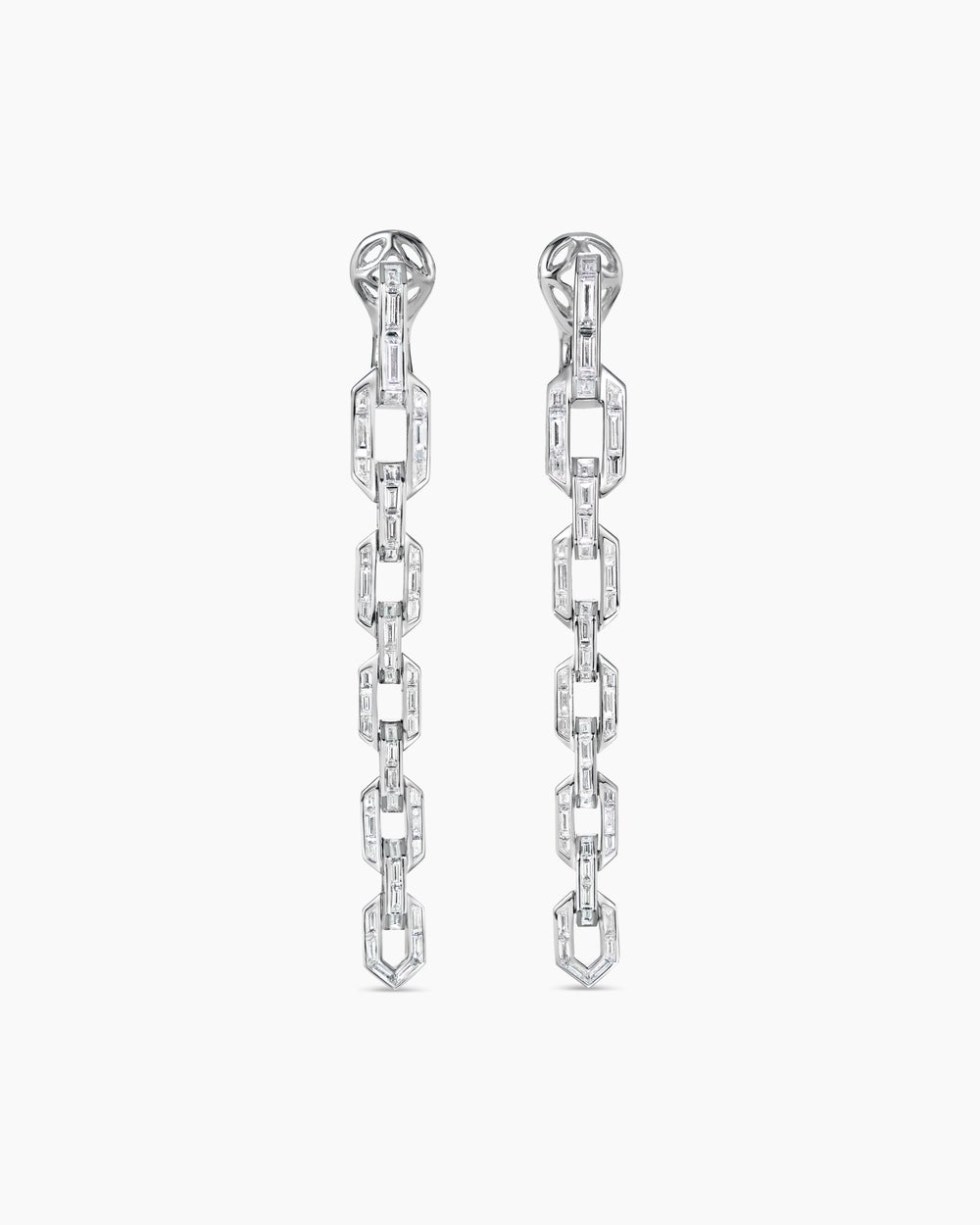 Womens Deco Chain Link Drop Earrings in White Gold with Diamonds