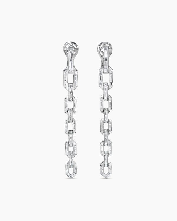 Deco Chain Link Drop Earrings in White Gold with Diamonds