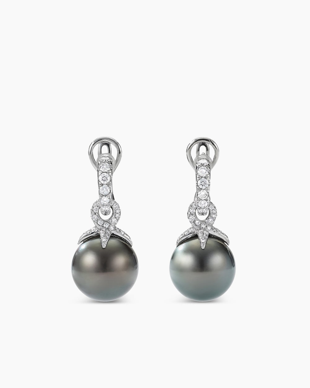 Womens DY Lumina Tahitian Grey Pearl Classic Drop Earrings in White Gold with Diamonds