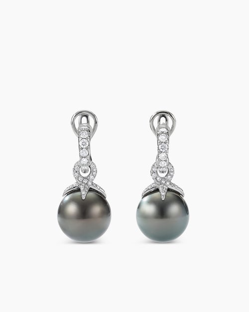 Boucles d’oreilles pendantes classiques à perle grise de Tahiti DY Lumina en or blanc avec diamants femmes