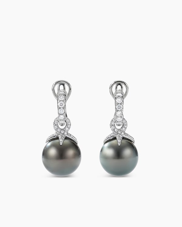 DY Lumina Tahitian Grey Pearl Classic Drop Earrings in White Gold with Diamonds