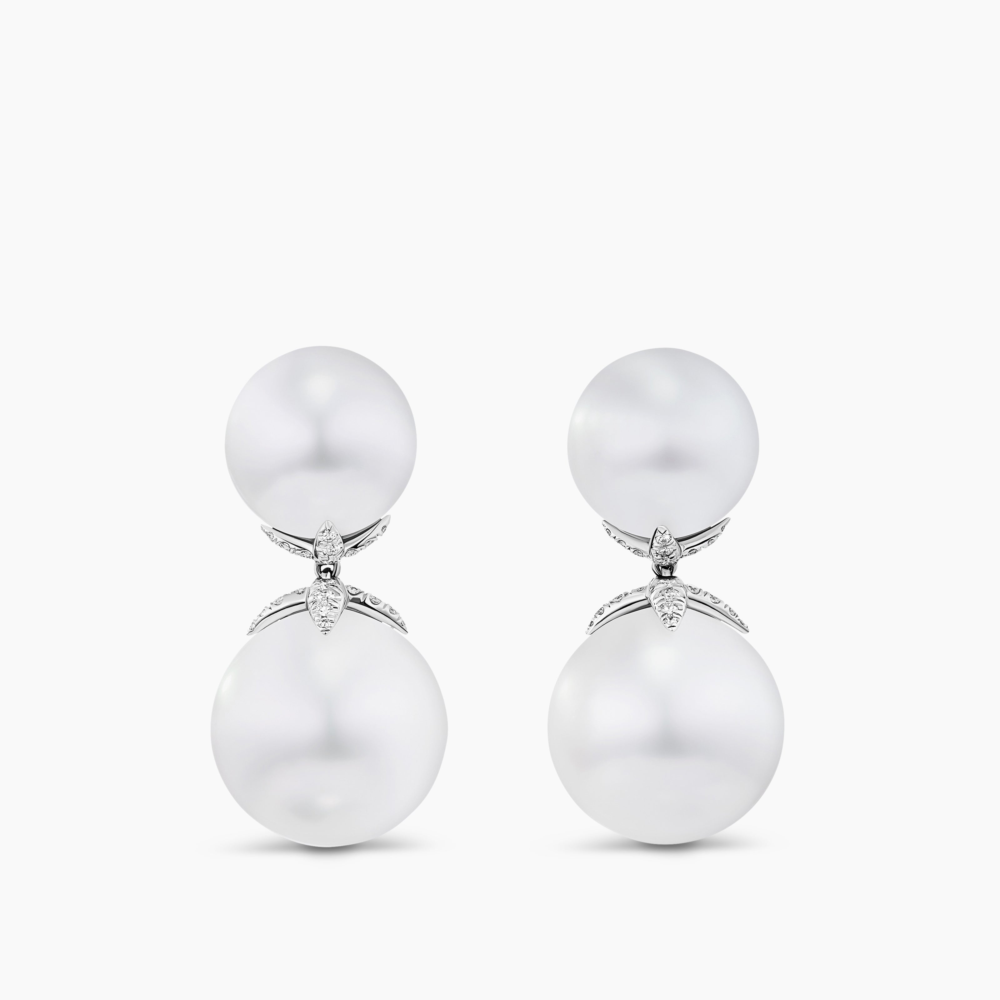 Womens DY Lumina South Sea White Pearl Drop Earrings in White Gold with Diamonds