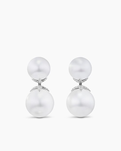 Boucles d’oreilles pendantes à perle blanche des mers du sud DY Lumina en or blanc avec diamants femmes