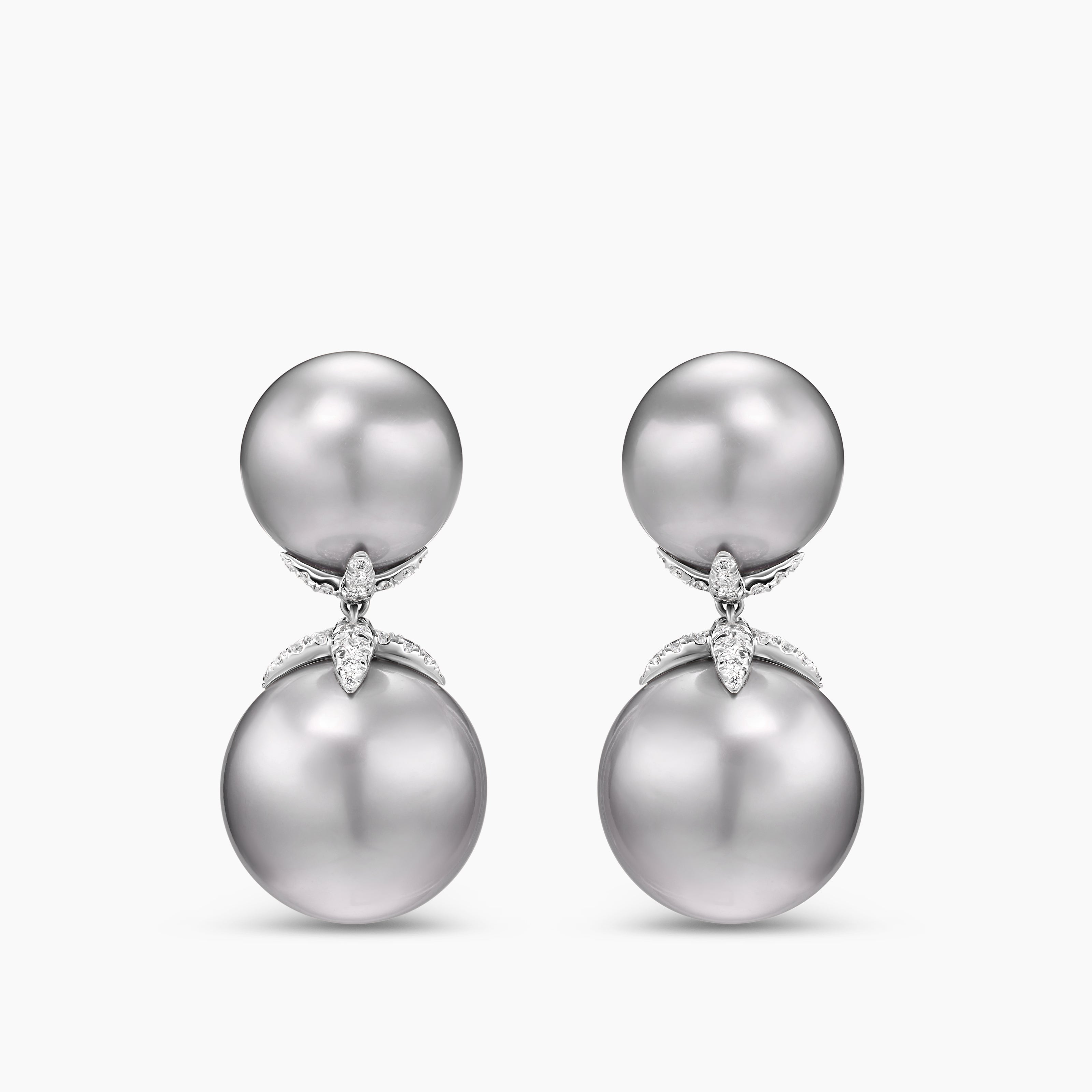 Womens DY Lumina Tahitian Grey Pearl Drop Earrings in White Gold with Diamonds