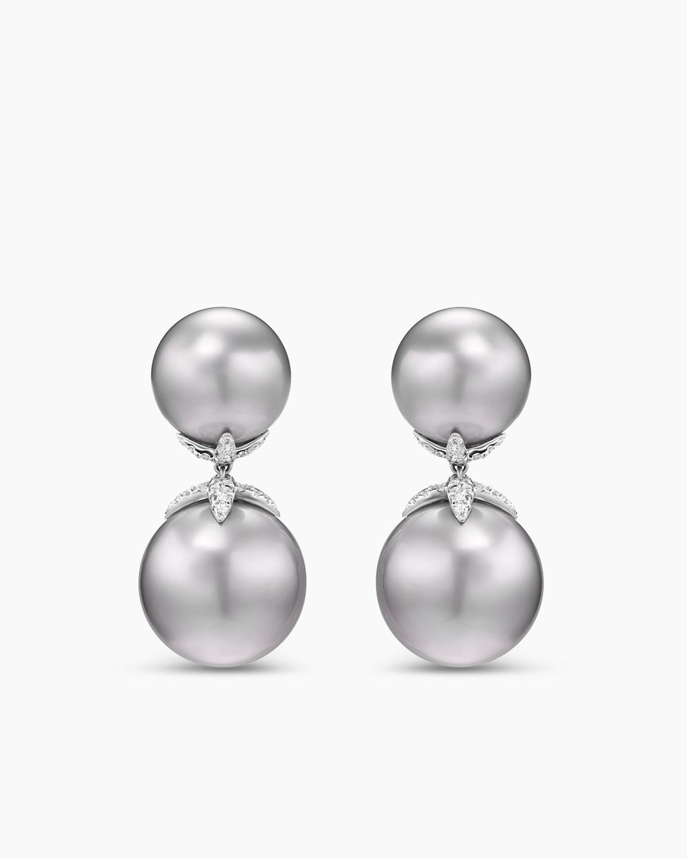 Womens DY Lumina Tahitian Grey Pearl Drop Earrings in White Gold with Diamonds
