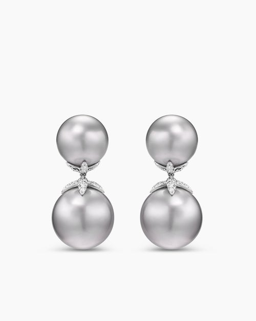 Boucles d’oreilles pendantes à perle grise de Tahiti DY Lumina en or blanc avec diamants femmes