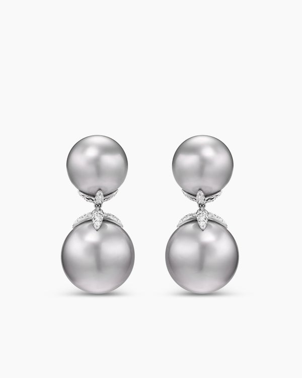 DY Lumina Tahitian Grey Pearl Drop Earrings in White Gold with Diamonds