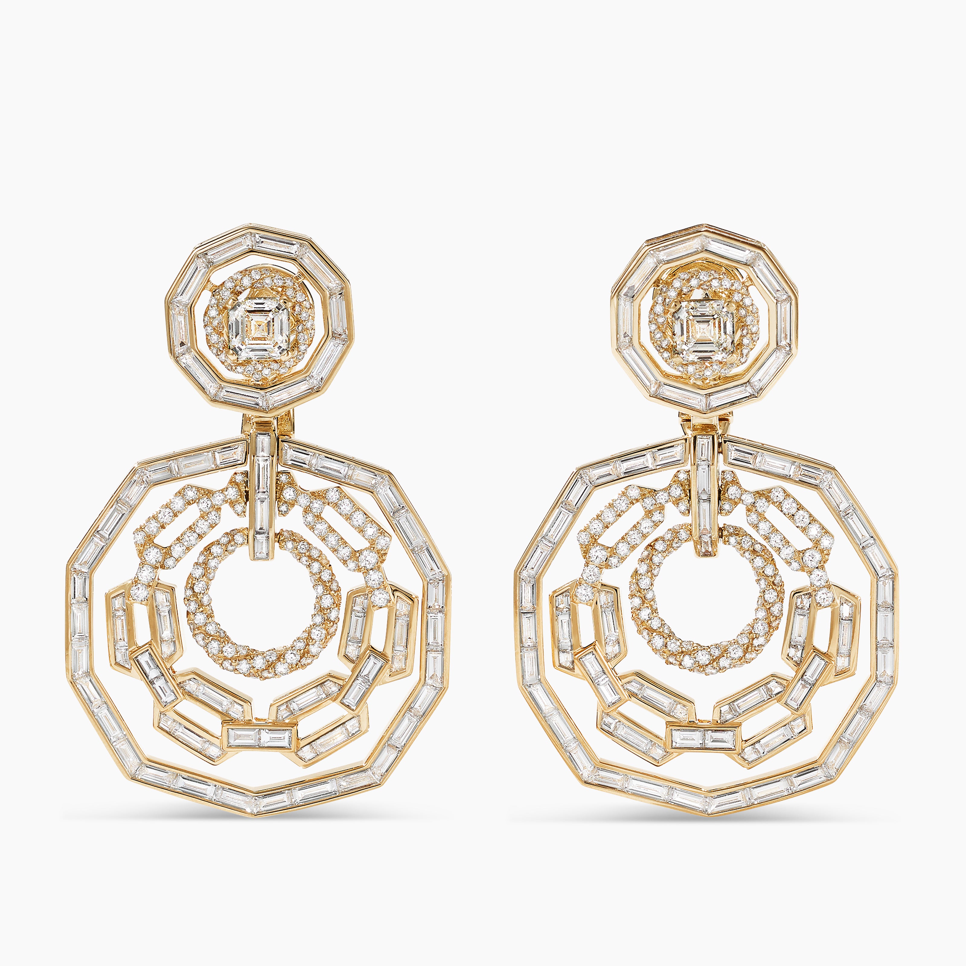 Womens Stax Convertible Drop Earrings in Yellow Gold with Diamonds