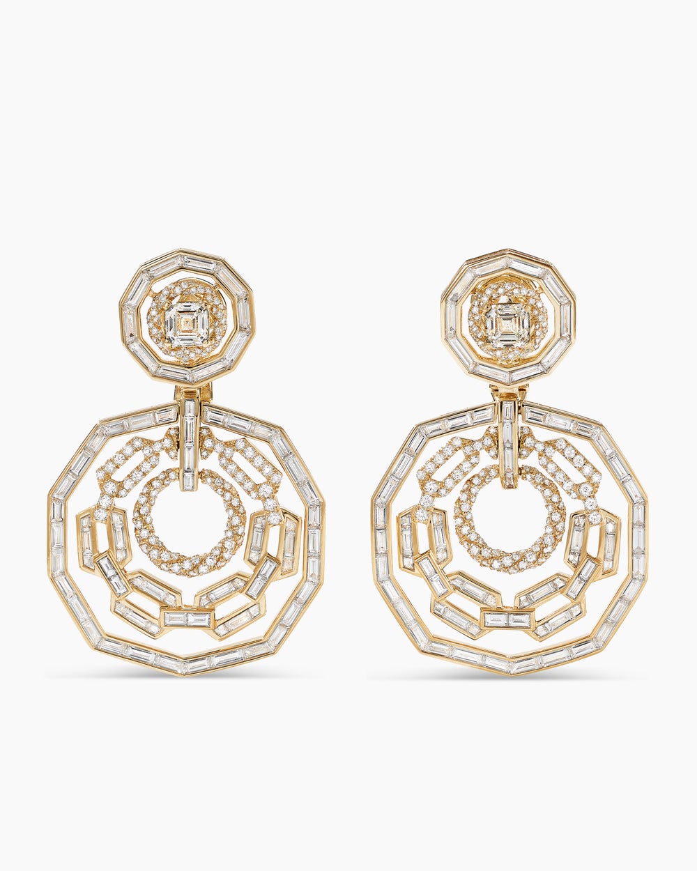 Womens Stax Convertible Drop Earrings in Yellow Gold with Diamonds
