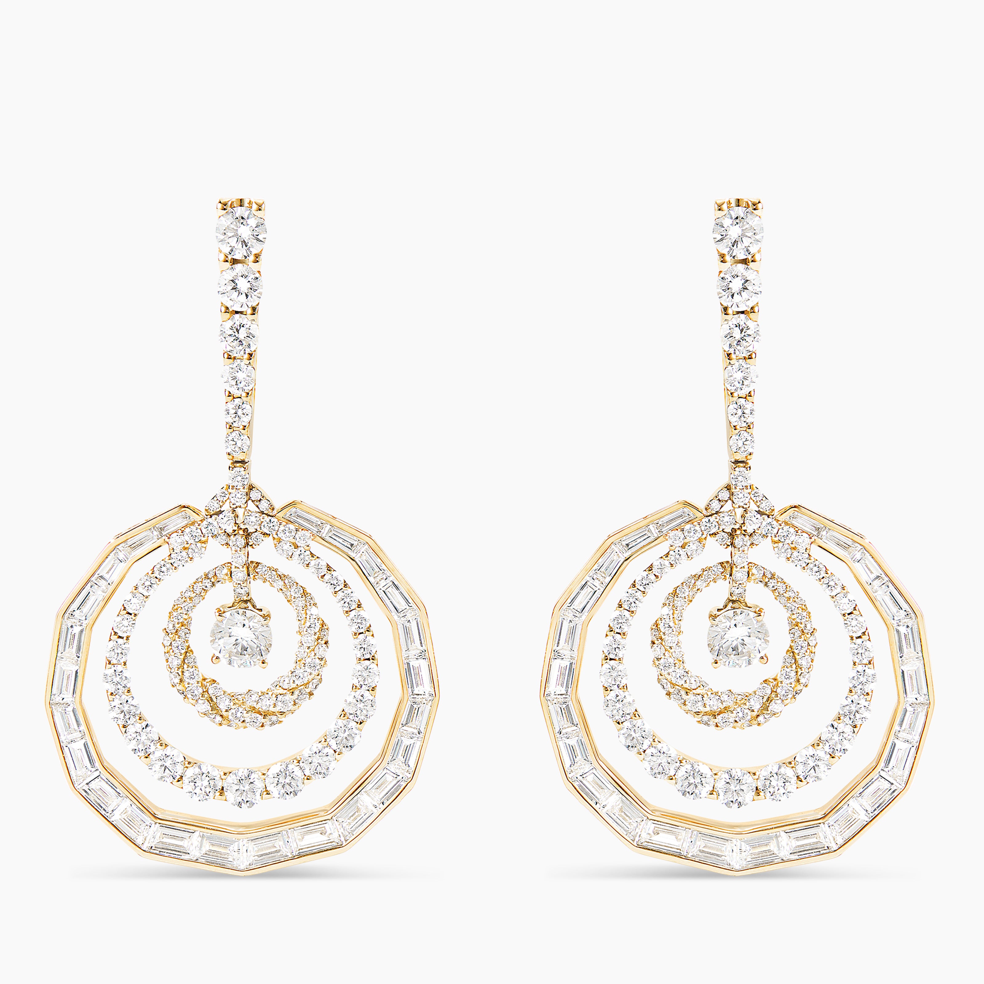 Womens Stax Dangle Earrings in Yellow Gold with Diamonds