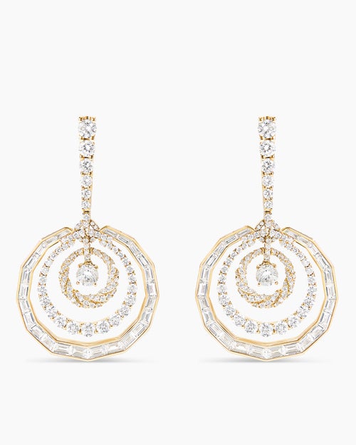 Womens Stax Dangle Earrings in Yellow Gold with Diamonds