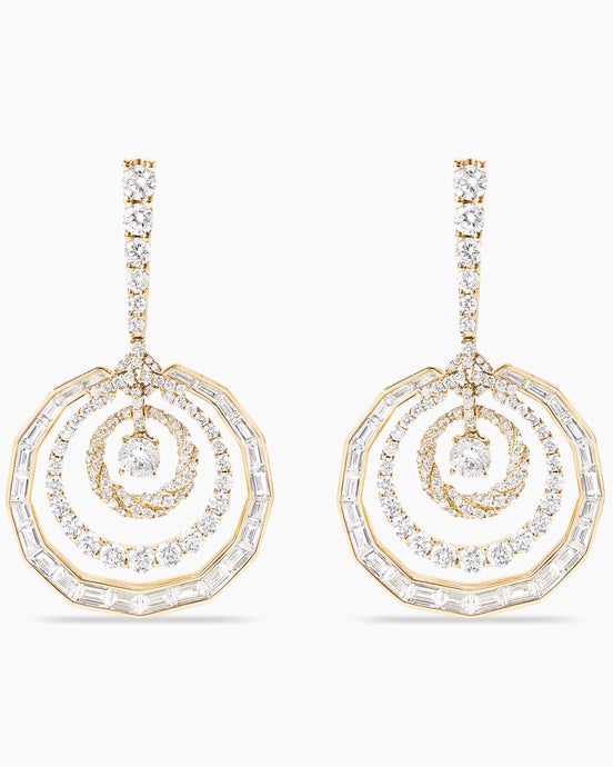 Boucles d’oreilles Stax en chaîne à coupe mélangée en or jaune avec diamants