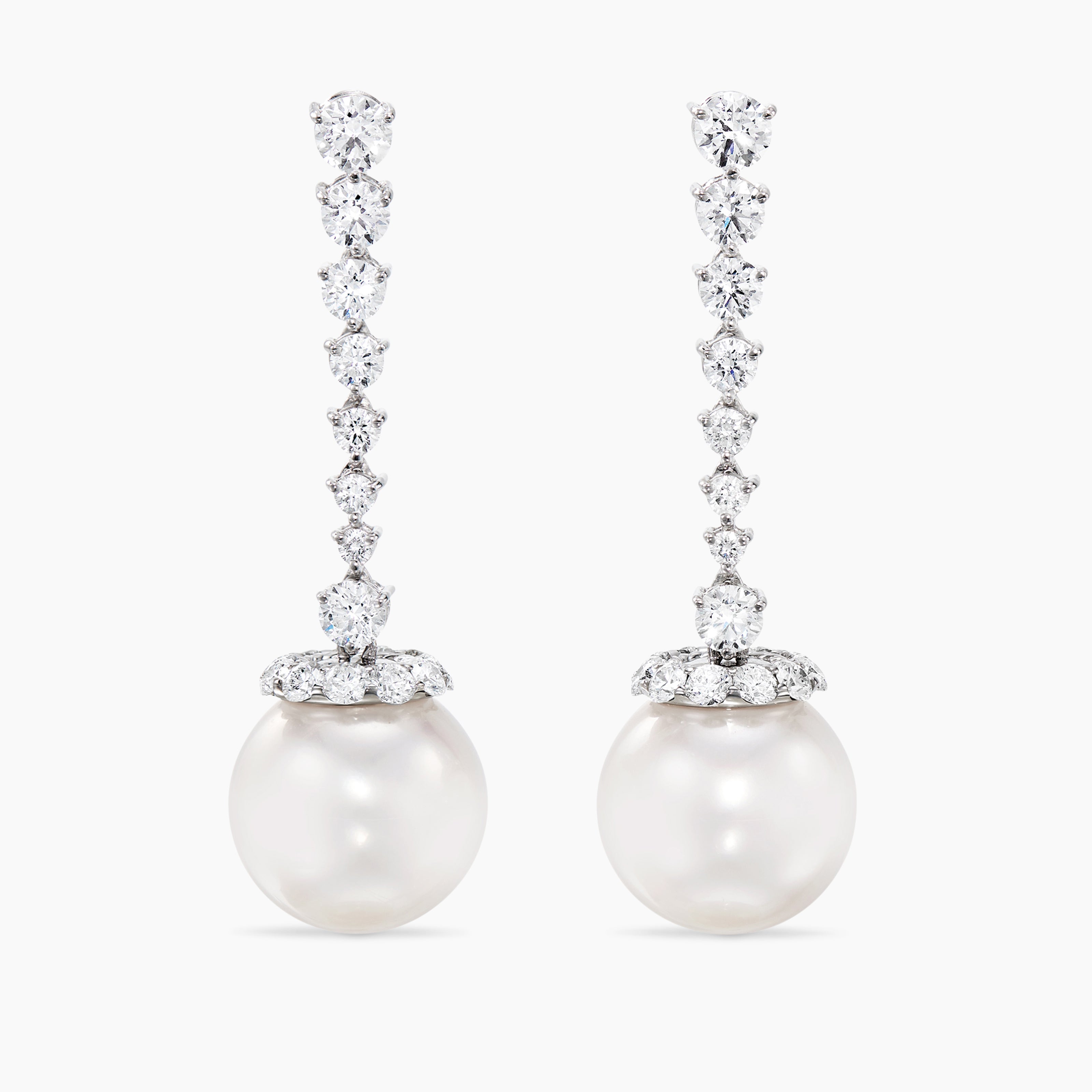 Womens DY Lumina South Sea White Pearl Diamond Drop Earrings in White Gold