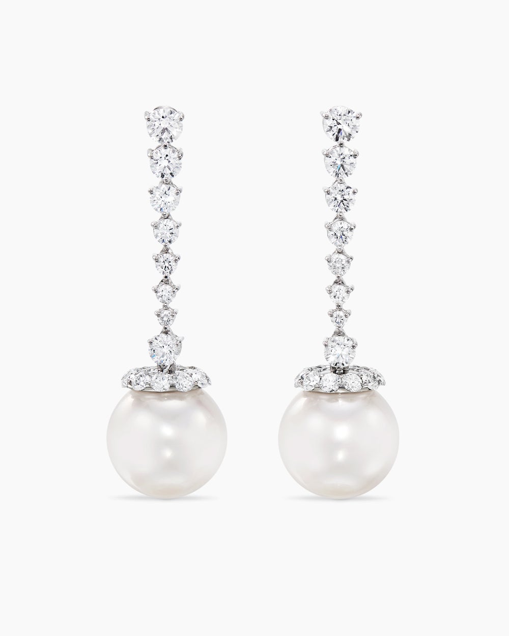 Womens DY Lumina South Sea White Pearl Diamond Drop Earrings in White Gold