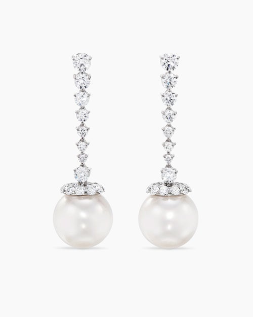 Boucles d’oreilles pendantes diamant et perle blanche des mers du sud DY Lumina en or blanc femmes