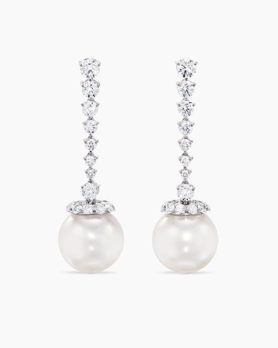 DY Lumina South Sea White Pearl Diamond Drop Earrings in White Gold