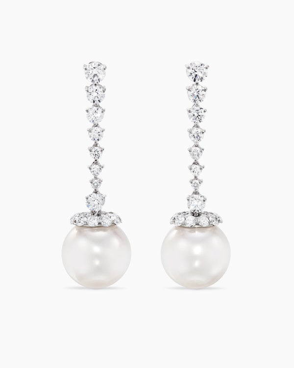 DY Lumina South Sea White Pearl Diamond Drop Earrings in White Gold