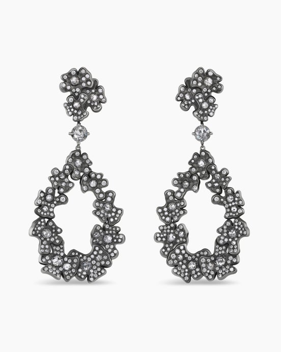 Petals Drop Earrings in White Gold with Rhodiated Black and Diamonds