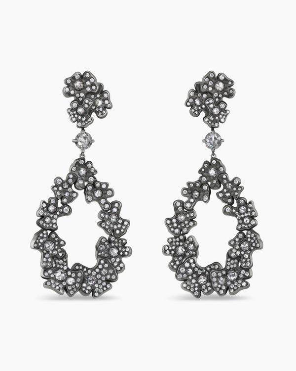 Petals Drop Earrings in White Gold with Rhodiated Black and Diamonds
