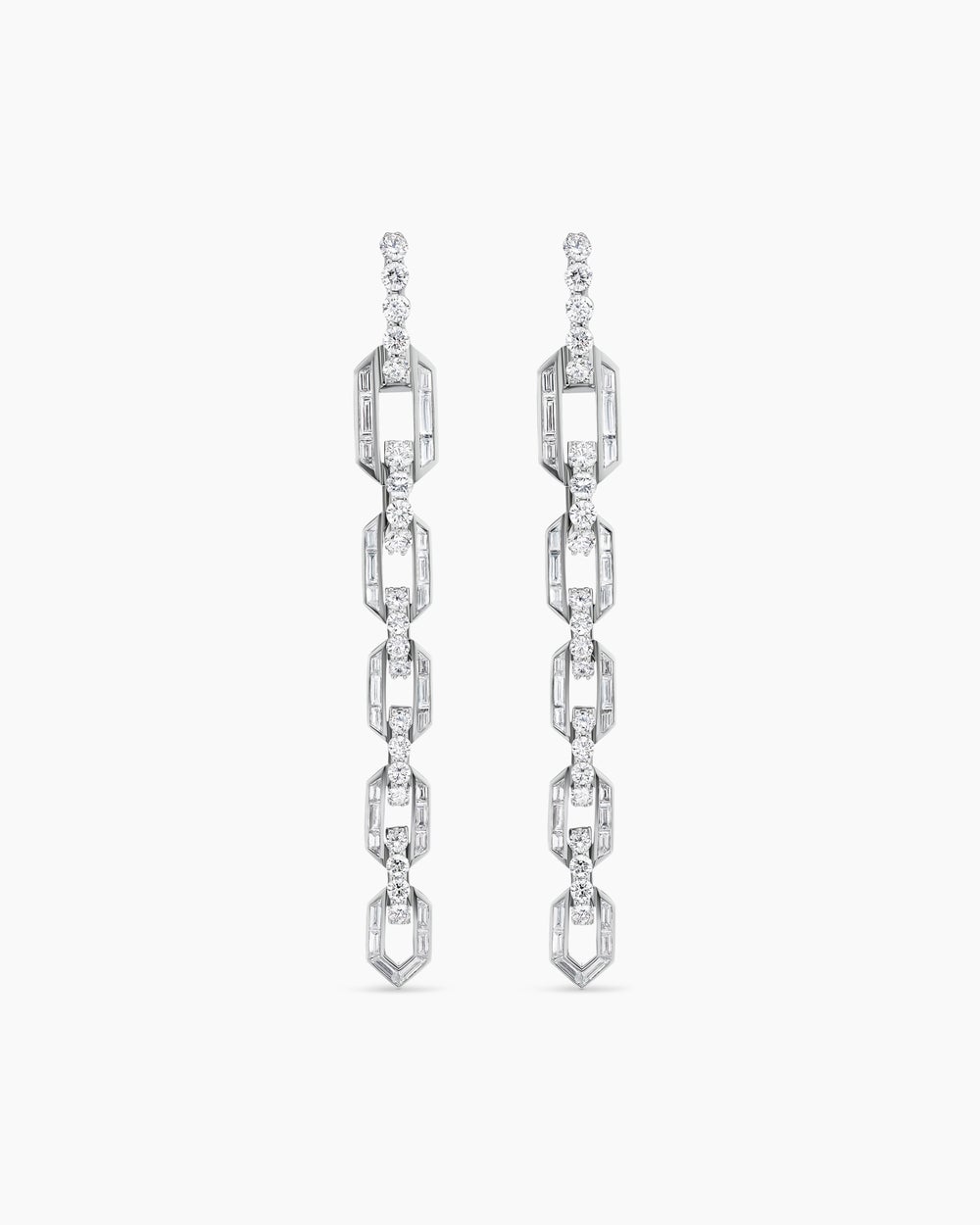 Boucles d’oreilles chaîne à maillons Deco en or blanc avec diamants femme