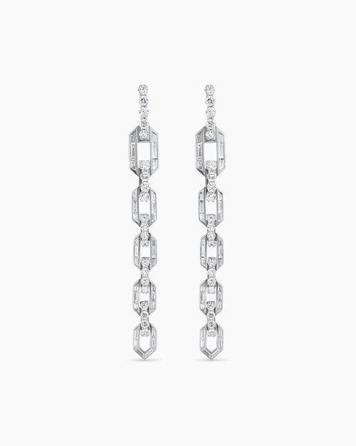 Womens Deco Chain Link Drop Earrings in White Gold with Diamonds