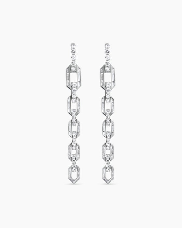 Deco Chain Link Drop Earrings in White Gold with Diamonds