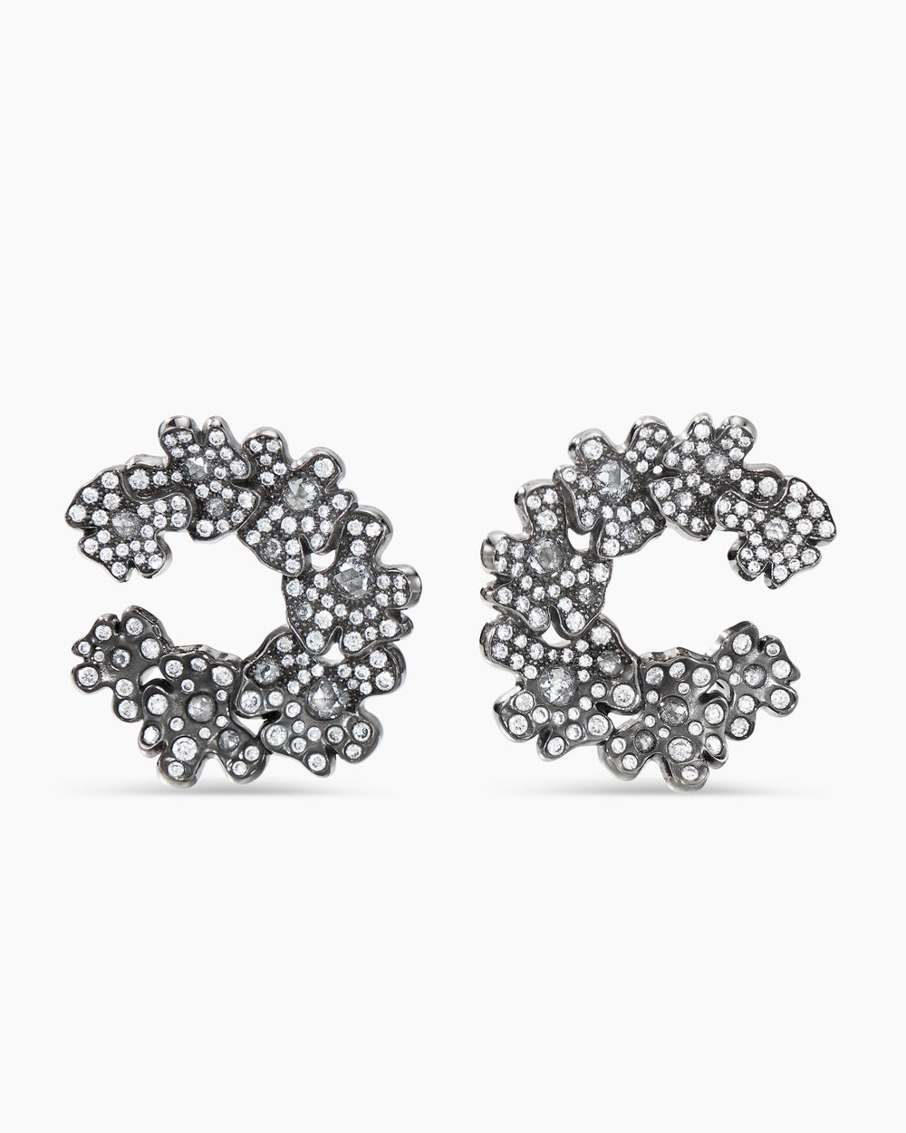 Womens Petals Hoop Earrings in White Gold with Rhodiated Black and Diamonds