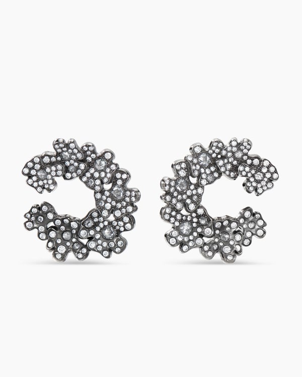 Petals Hoop Earrings in White Gold with Rhodiated Black and Diamonds