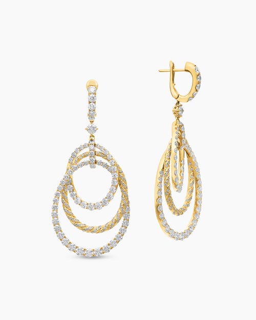 Womens Floating Diamonds Drop Earrings in Yellow Gold