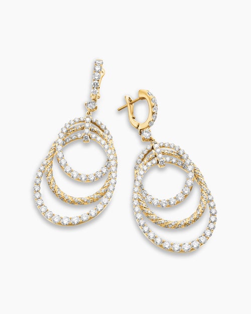 Womens Floating Diamonds Drop Earrings in Yellow Gold