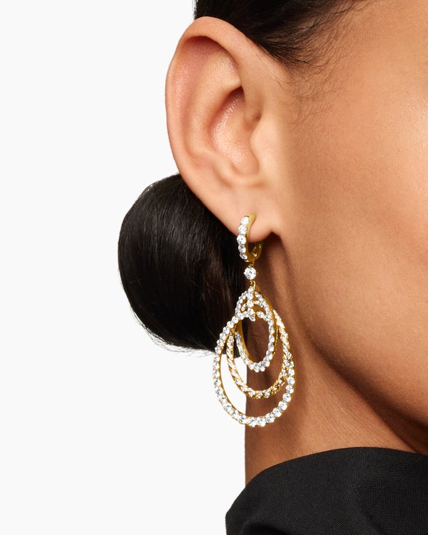 Floating Diamonds Drop Earrings in Yellow Gold