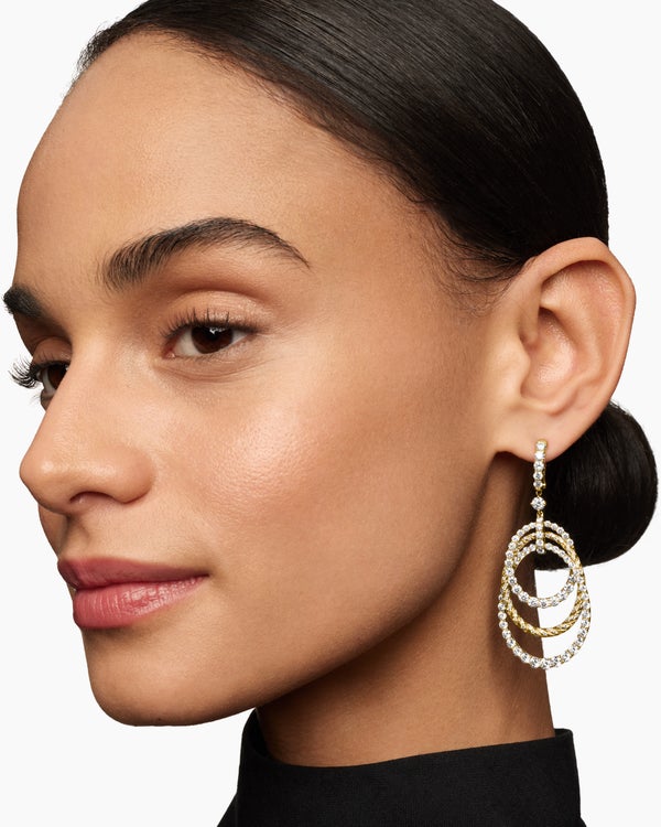Floating Diamonds Drop Earrings in Yellow Gold