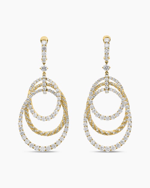 Womens Floating Diamonds Drop Earrings in Yellow Gold