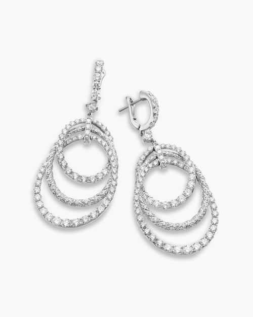 Womens Floating Diamonds Drop Earrings in White Gold