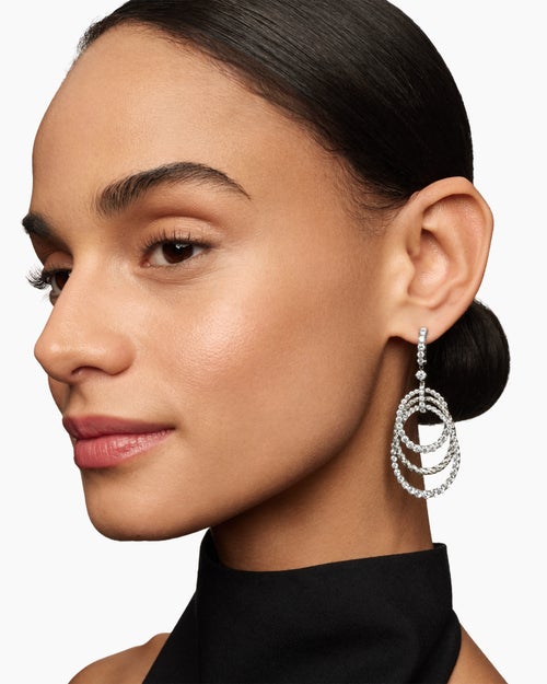 Womens Floating Diamonds Drop Earrings in White Gold