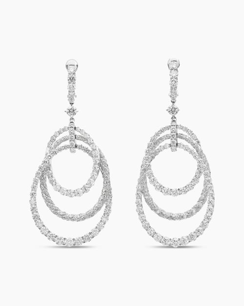 Womens Floating Diamonds Drop Earrings in White Gold