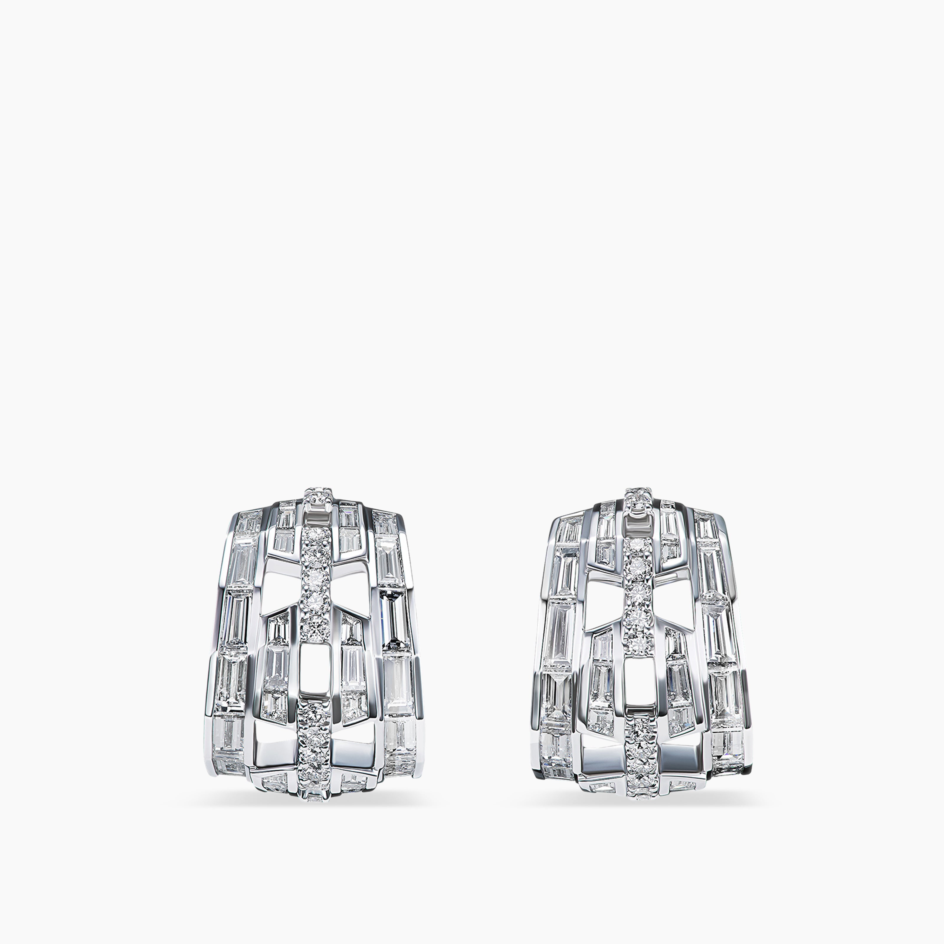 Womens Stax Huggie Hoop Earrings in White Gold with Diamonds