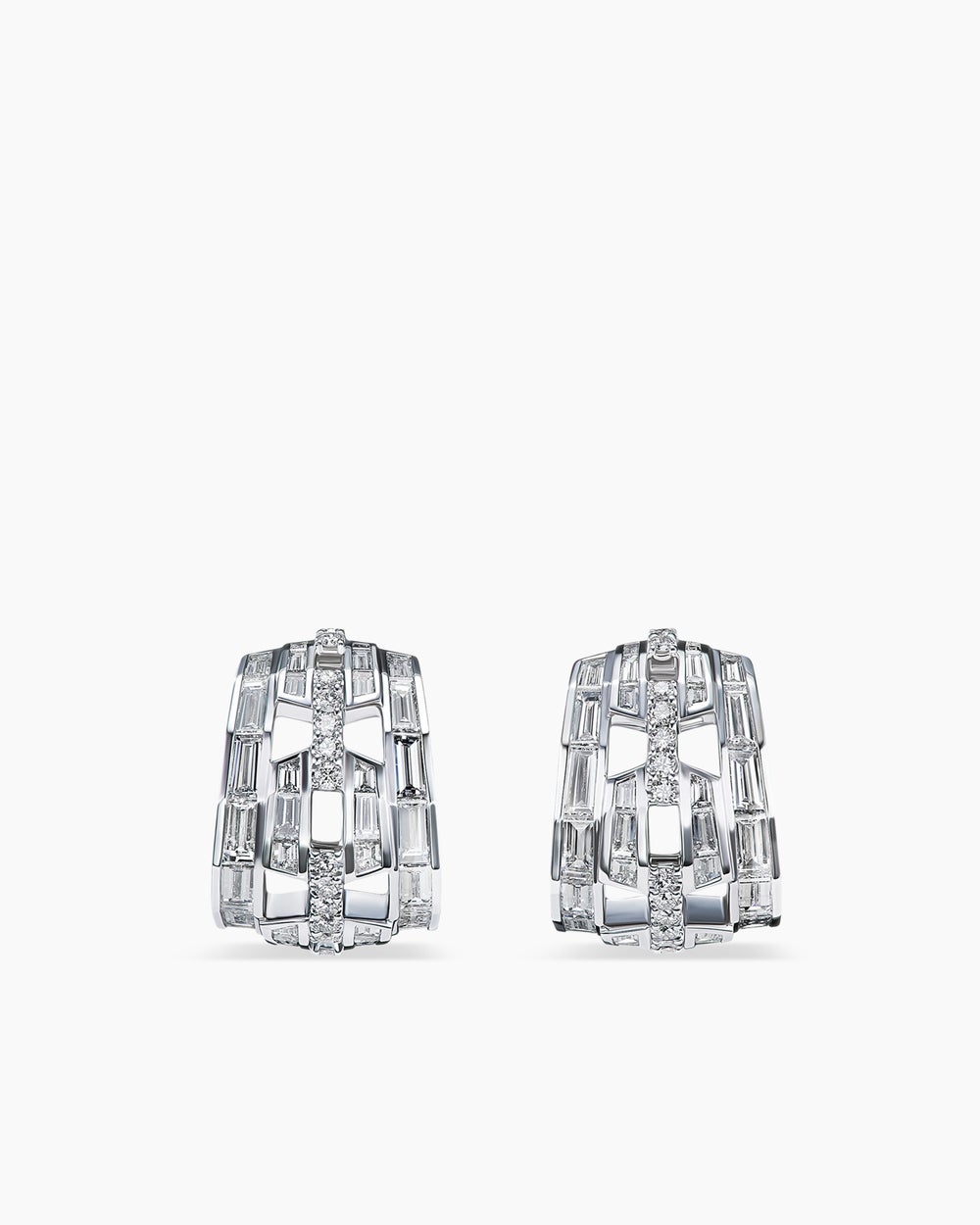 Womens Stax Huggie Hoop Earrings in White Gold with Diamonds