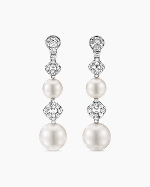 Boucles d’oreilles à maillons Pavé et perle blanche des mers du sud DY Lumina en or blanc avec diamants femmes