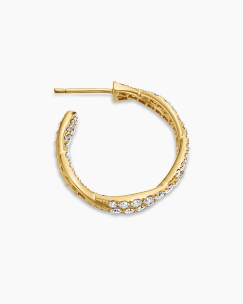Womens Floating Diamonds Hoop Earrings in Yellow Gold