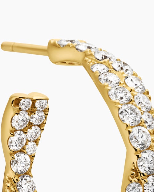 Womens Floating Diamonds Hoop Earrings in Yellow Gold