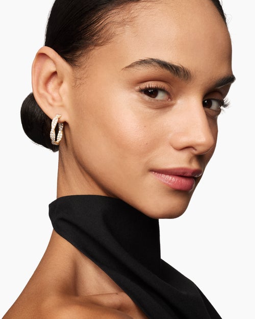 Womens Floating Diamonds Hoop Earrings in Yellow Gold