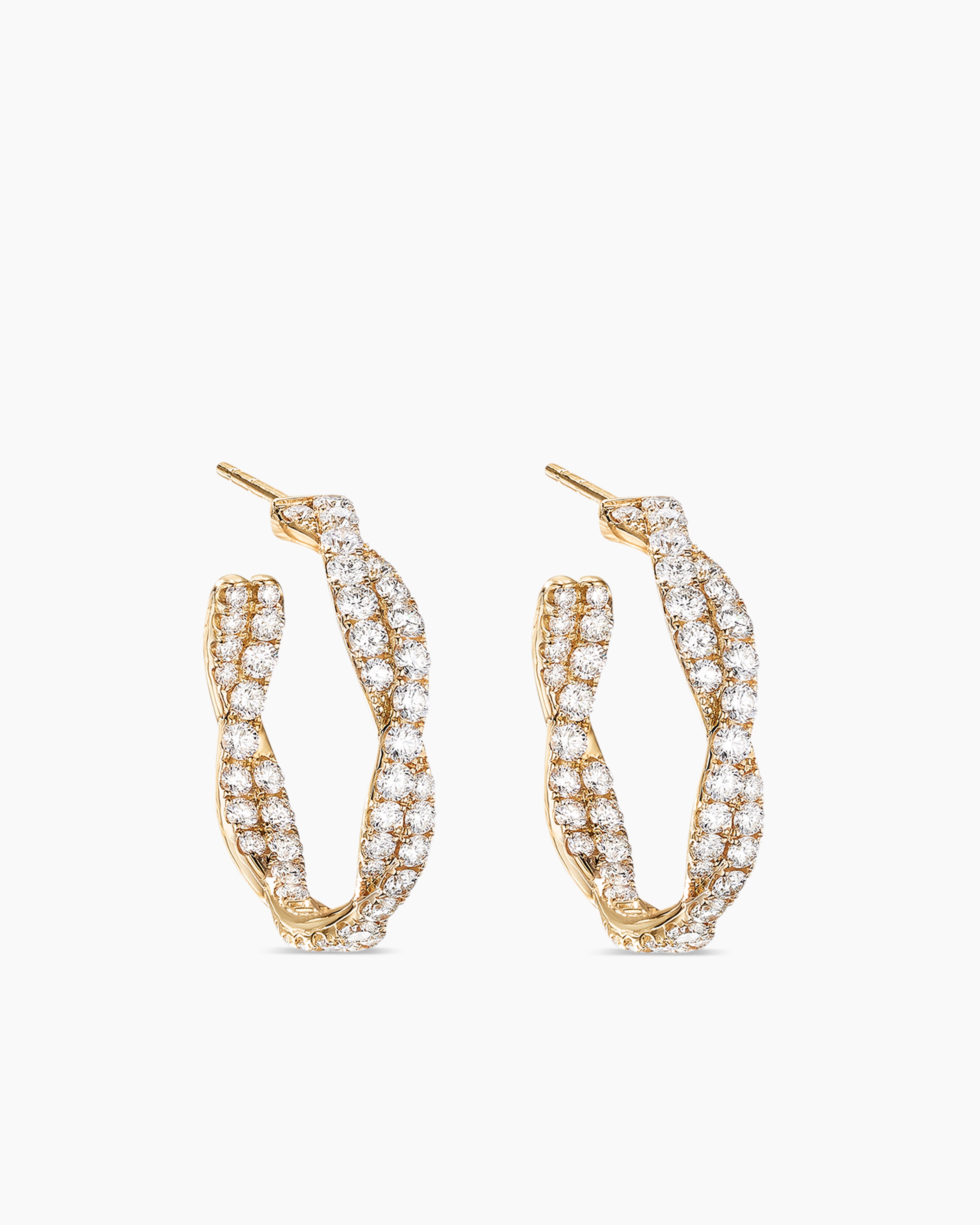 Floating Diamonds Invisible Set Hoop Earrings in Yellow Gold | David ...