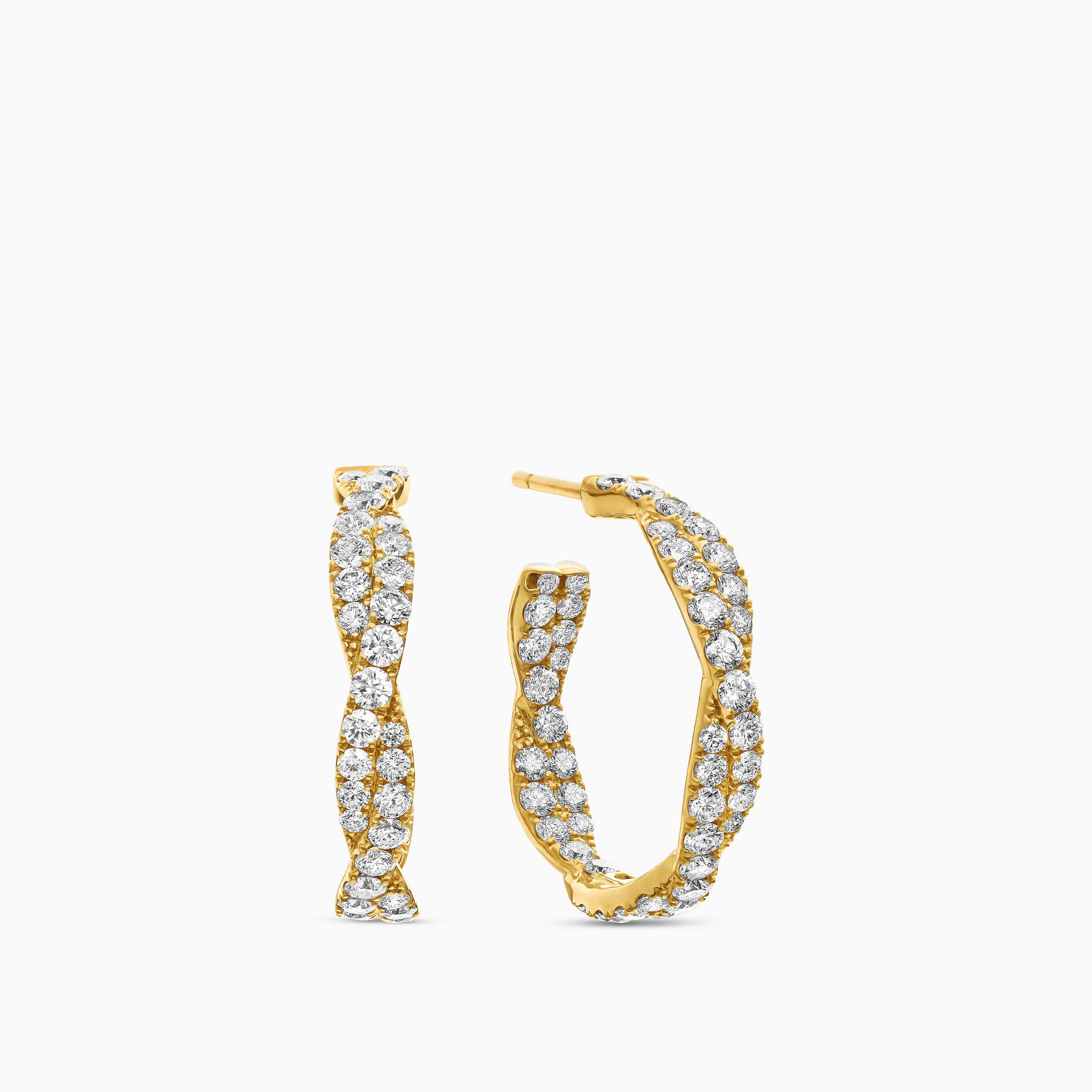 Womens Floating Diamonds Hoop Earrings in Yellow Gold