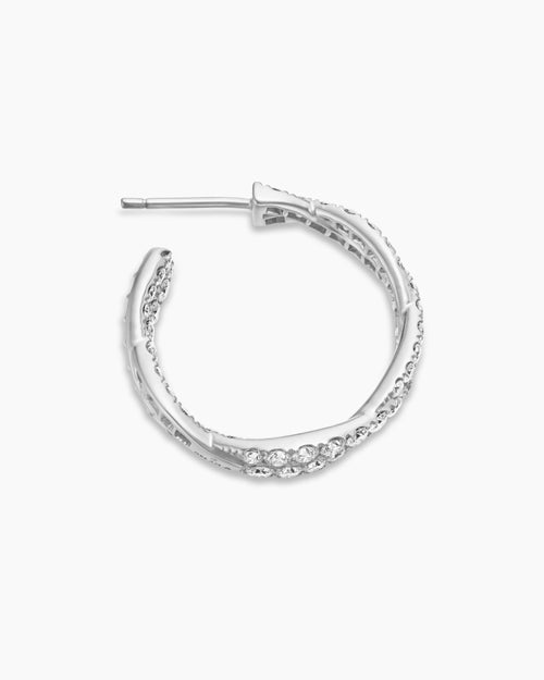 Womens Floating Diamonds Hoop Earrings in White Gold