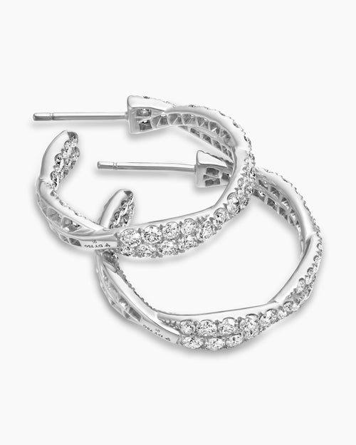 Womens Floating Diamonds Hoop Earrings in White Gold
