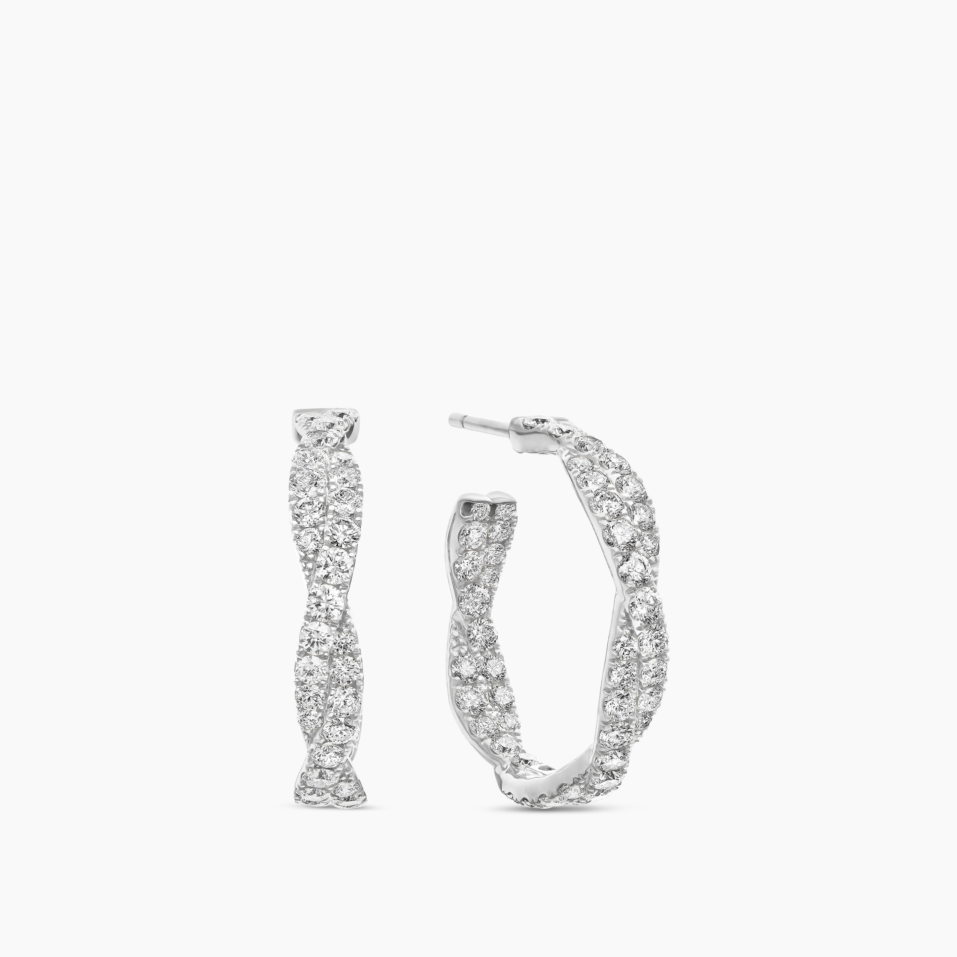 Floating Diamonds Hoop Earrings in White Gold